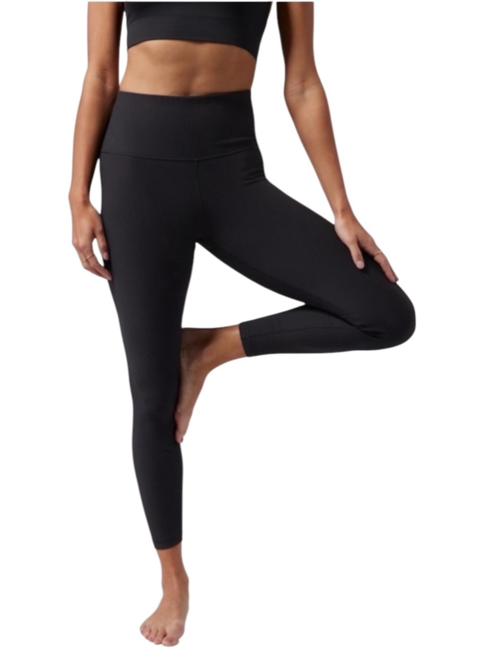 Athleta Black Elation Rib Yoga Athleisure Fitness Pant #631867 Size XS